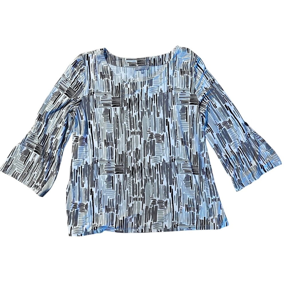 Habitat Tunic Top Size M Black White Geometric 3/4 Sleeve Relaxed Casual Artsy
